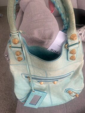 Balenciaga Mint Green Leather Shoulder Bag with Gold Hardware